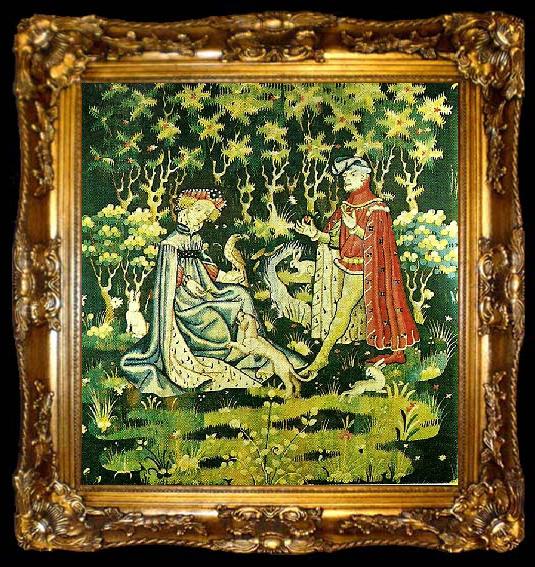 framed  unknow artist offering the heart, tapestry, ta009-2